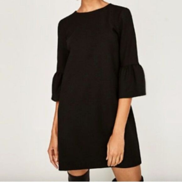 Zara Women Black Dress with Bell Sleeves Size XS - Picture 1 of 6